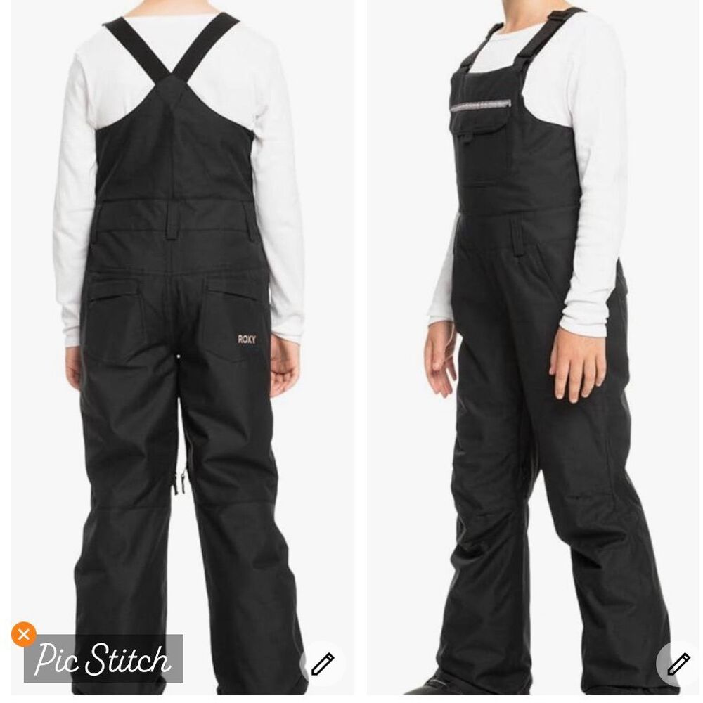 NWOT! Roxy Girls' Black Non-Stop Insulated Bib - Size 8